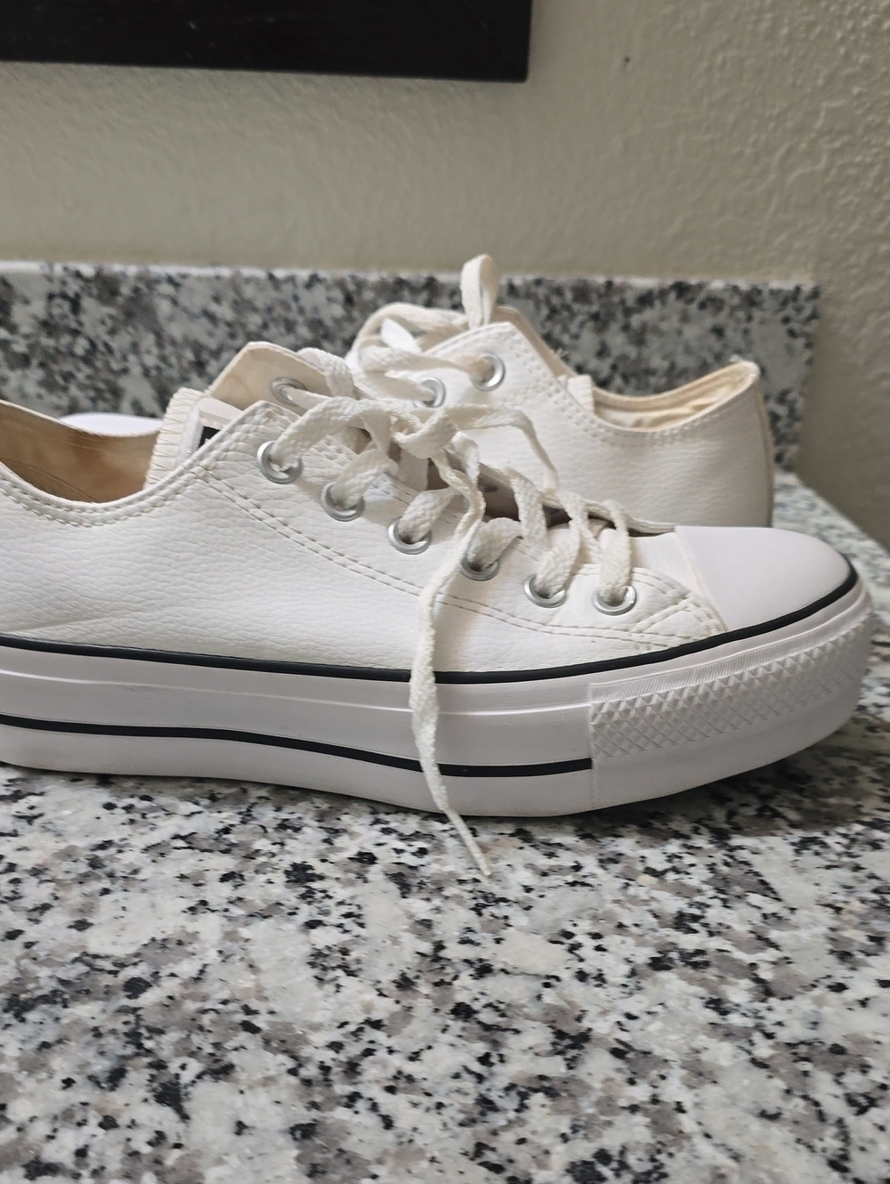 Converse Leather White Low-Top Platform Sneakers with Black Stripe